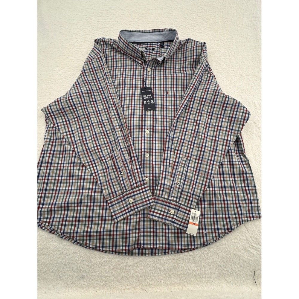 IZOD Mens 3XB Plaid All Stretch Button Down Shirt Long Sleeve Multi Color NWT